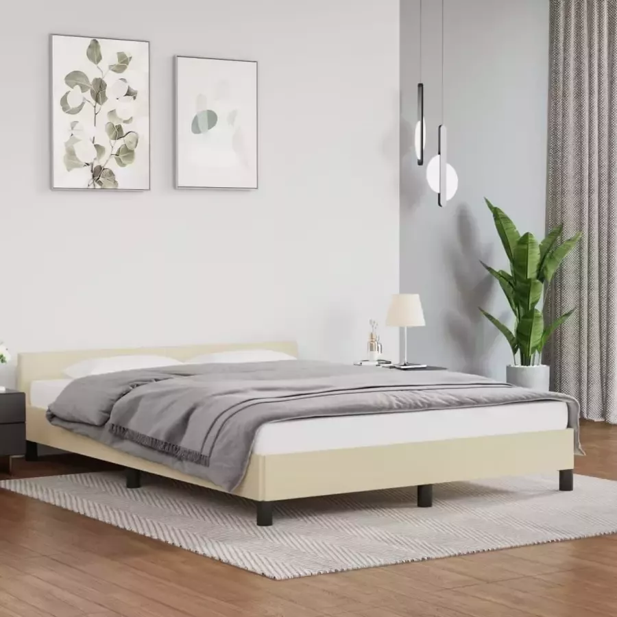 VIDAXL Bedframe met hoofdbord kunstleer crèmekleurig 140x190 cm