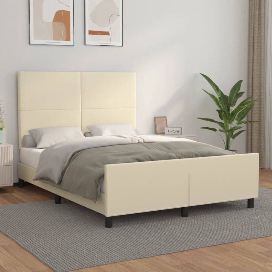 VidaXL -Bedframe-met-hoofdbord-kunstleer-crèmekleurig-140x200-cm