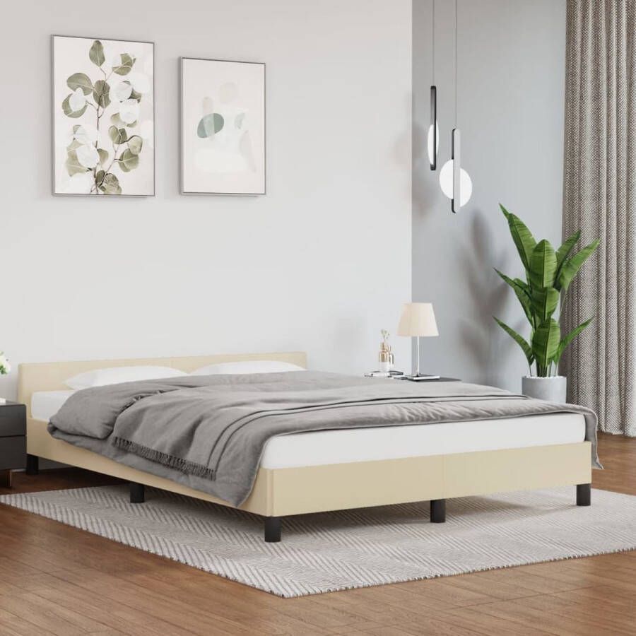 VidaXL -Bedframe-met-hoofdbord-kunstleer-crèmekleurig-140x200-cm