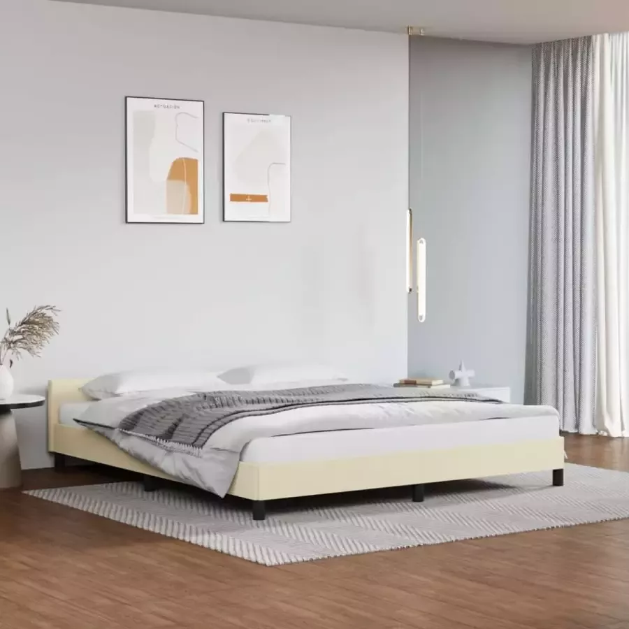 VidaXL -Bedframe-met-hoofdbord-kunstleer-crèmekleurig-160x200-cm