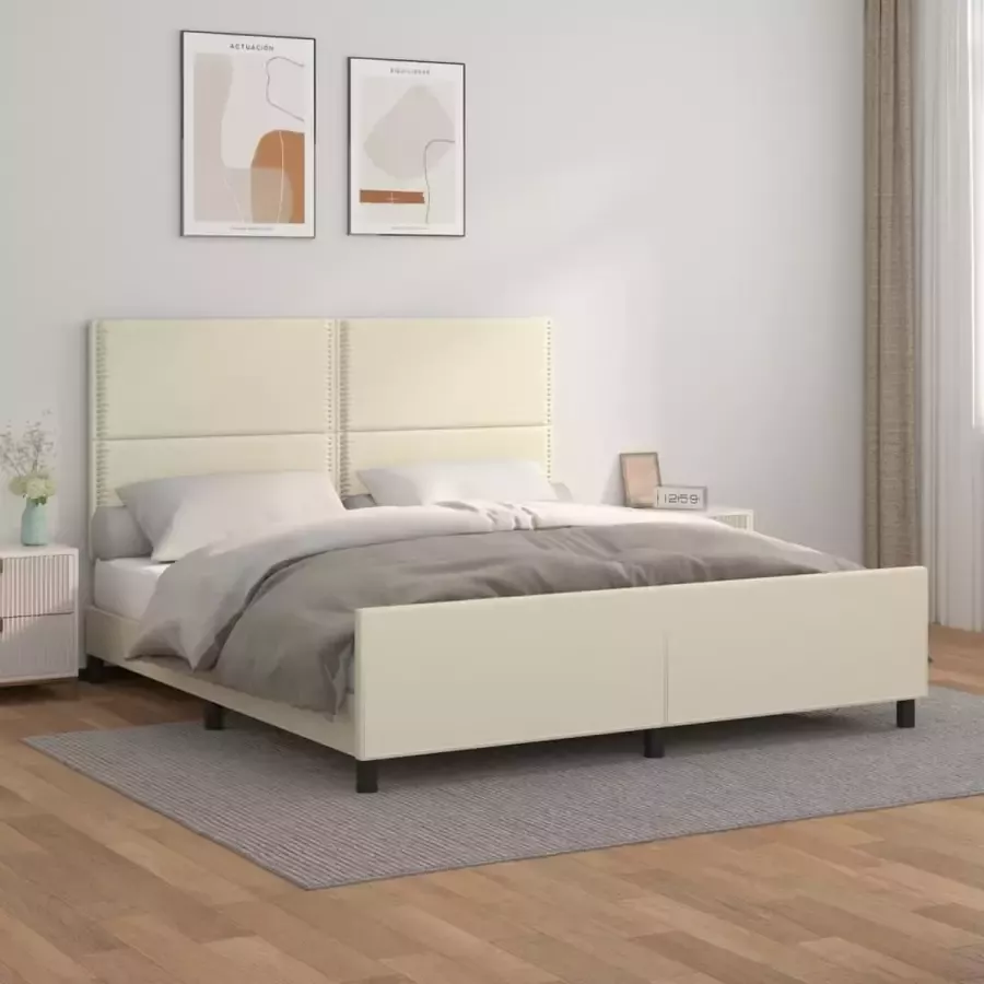 VidaXL -Bedframe-met-hoofdbord-kunstleer-crèmekleurig-160x200-cm - Foto 2