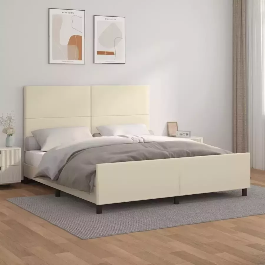 VidaXL -Bedframe-met-hoofdbord-kunstleer-crèmekleurig-180x200-cm - Foto 3