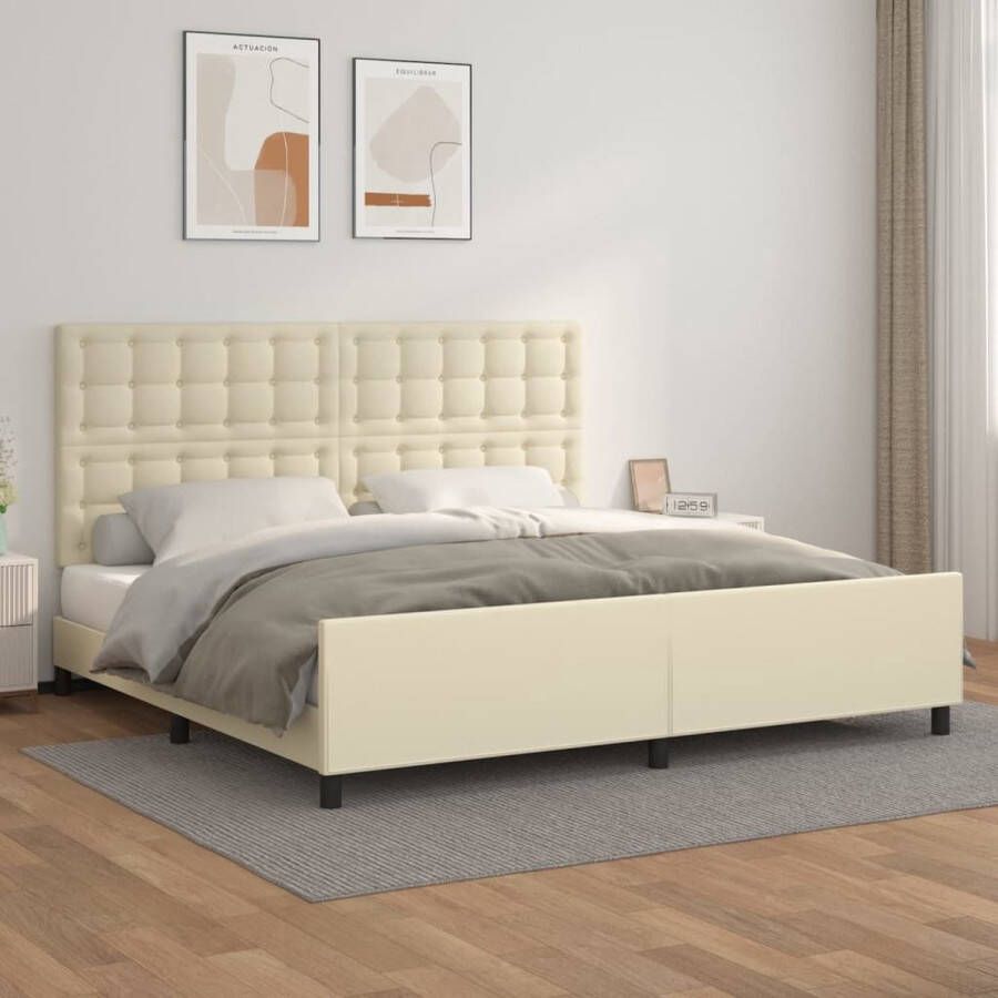 VidaXL -Bedframe-met-hoofdbord-kunstleer-crèmekleurig-200x200-cm - Foto 3