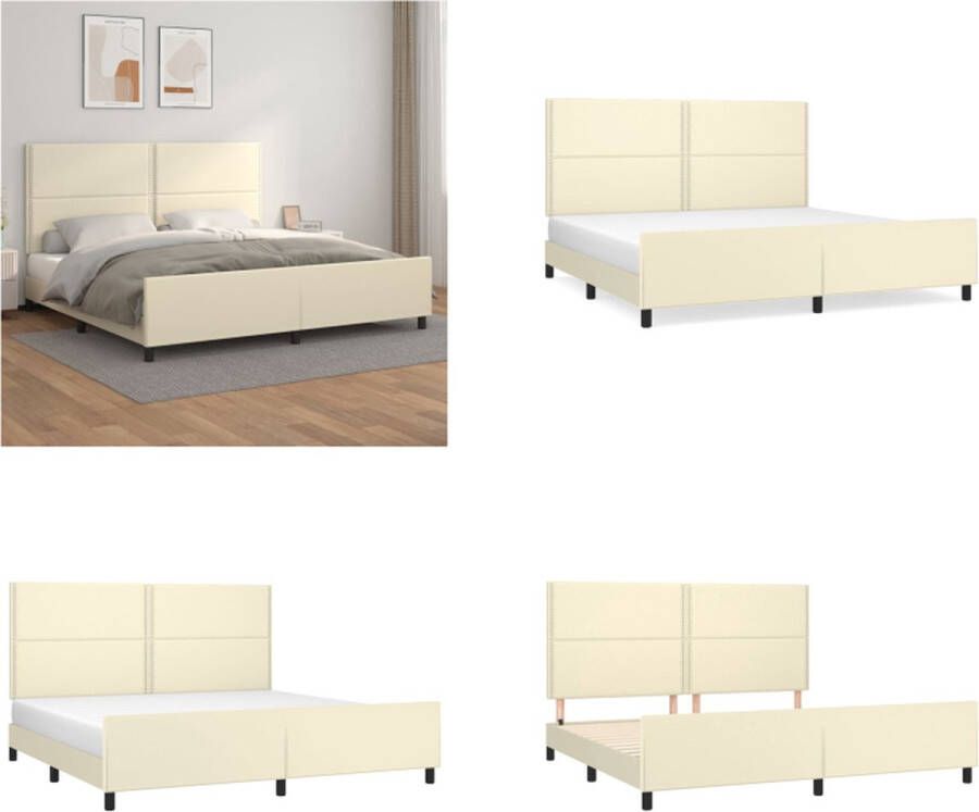 VidaXL Bedframe met hoofdbord kunstleer crèmekleurig 200x200 cm Bedframe Met Hoofdbord Bedframes Met Hoofdborden Bedframe Bed