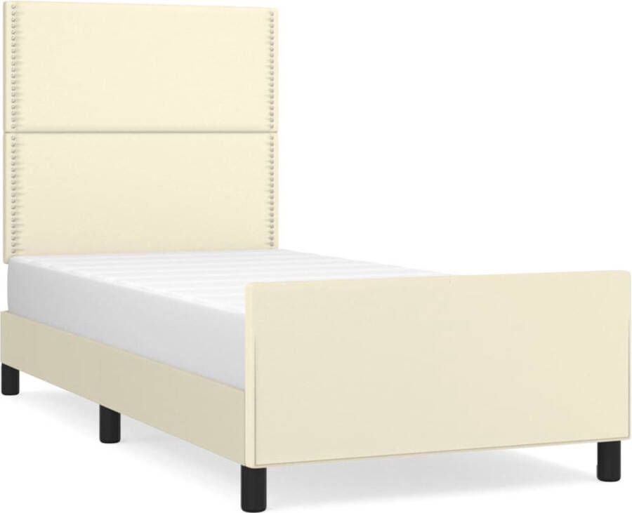 VidaXL Bedframe met hoofdbord kunstleer crÃ¨mekleurig 90x190 cm - Foto 3