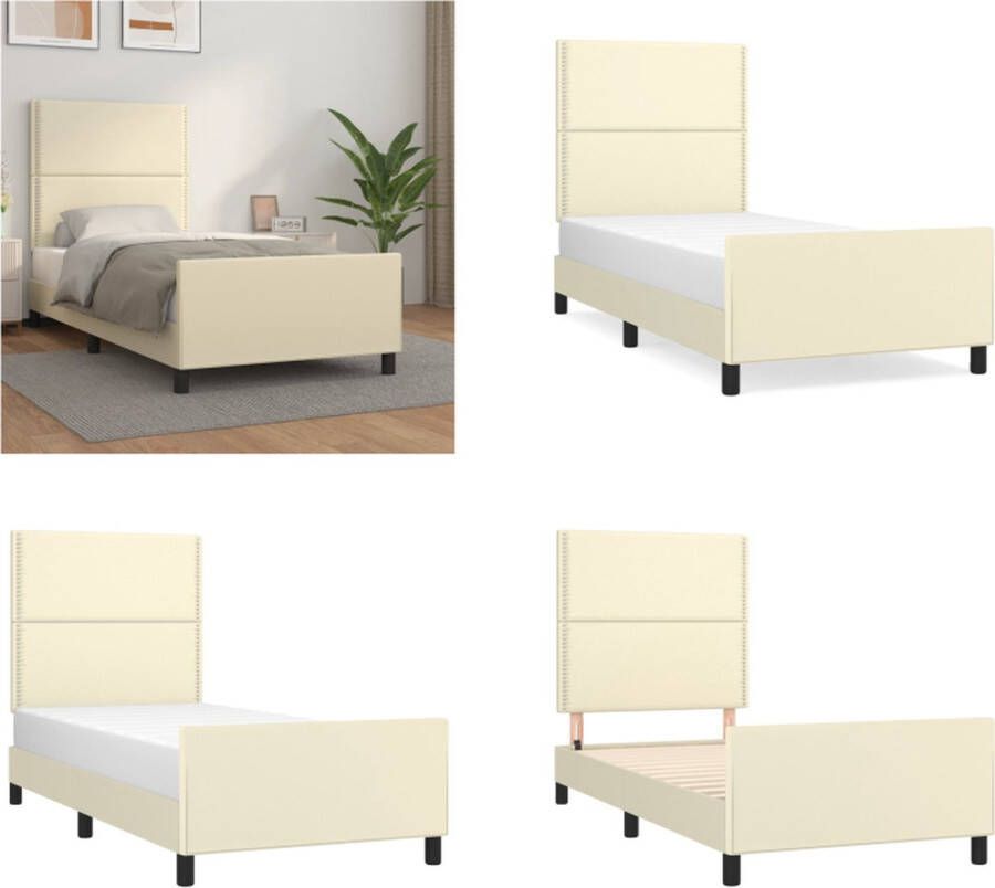 VidaXL Bedframe met hoofdbord kunstleer crèmekleurig 90x200 cm Bedframe Bedframes Bed Slaapmeubel