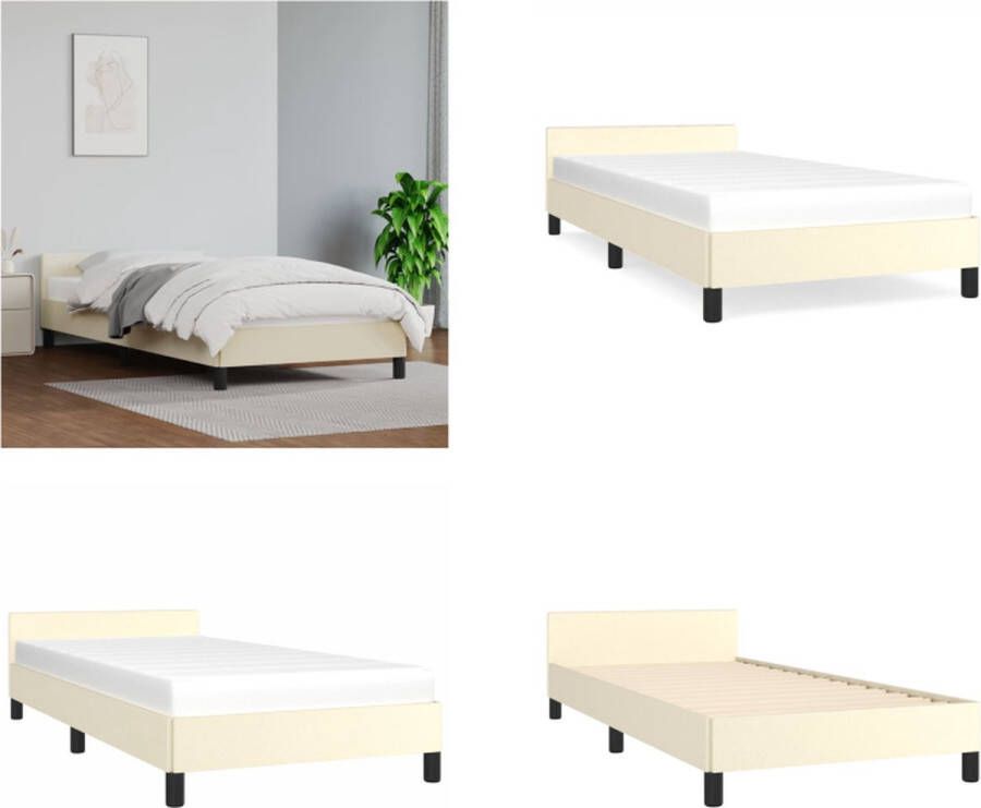 VidaXL Bedframe met hoofdeinde zonder matras 90x200 cm crèmekleurig Bedframe Met Hoofdbord Bedframes Met Hoofdborden Bedframe Bed - Foto 2