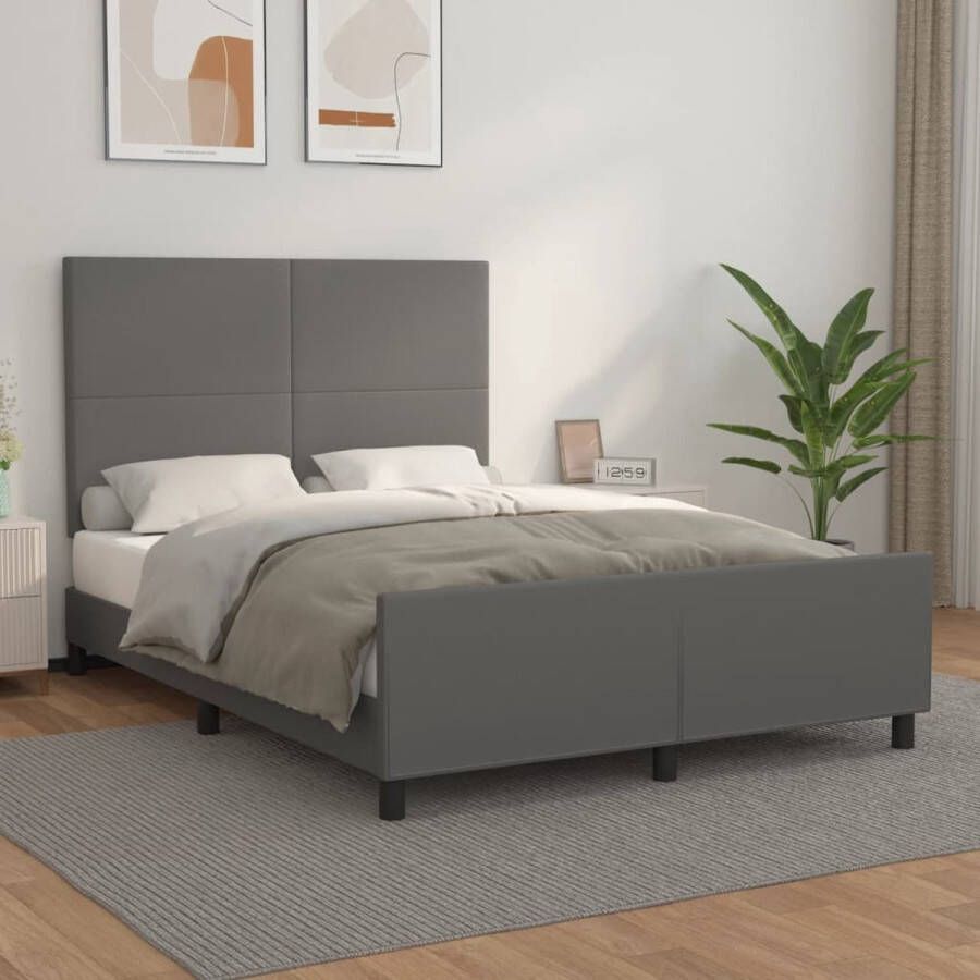 VidaXL -Bedframe-met-hoofdbord-kunstleer-grijs-140x190-cm