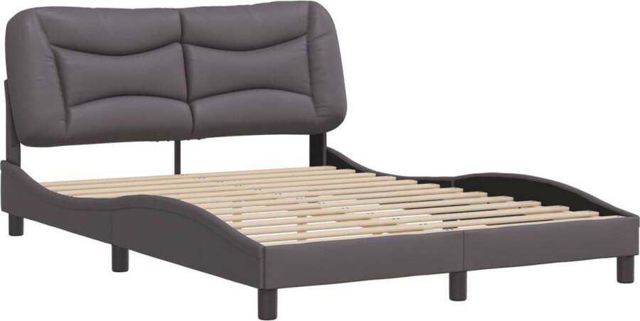 VidaXL -Bedframe-met-hoofdbord-kunstleer-grijs-140x190-cm - Foto 4