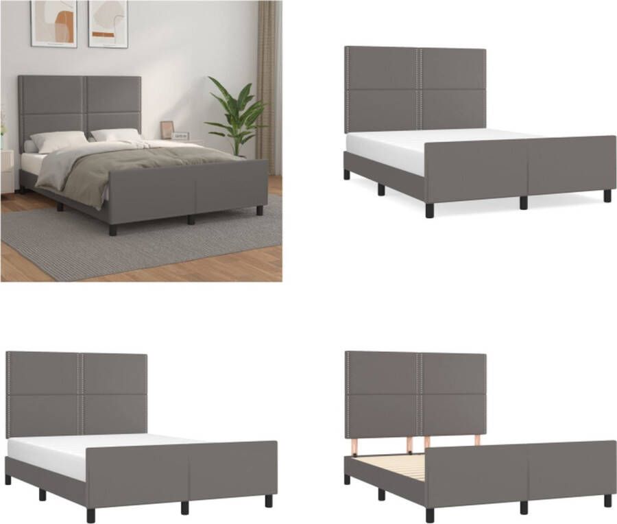 VidaXL Bedframe met hoofdbord kunstleer grijs 140x190 cm Bedframe Met Hoofdbord Bedframes Met Hoofdborden Bedframe Bed - Foto 3