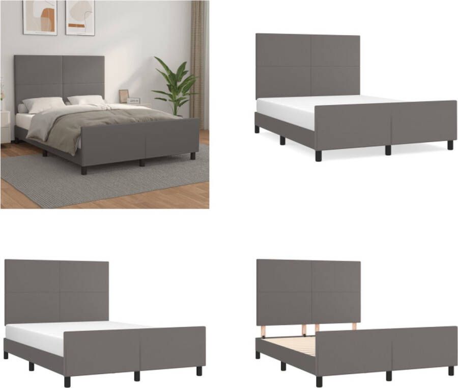The Living Store Bedframe met hoofdbord kunstleer grijs 140x200 cm Kunstleder Bed Frame Verstelbaar Hoofdbord Stabiel Bed Frame Comfortabel Bed Frame Tweepersoons Bed Frame