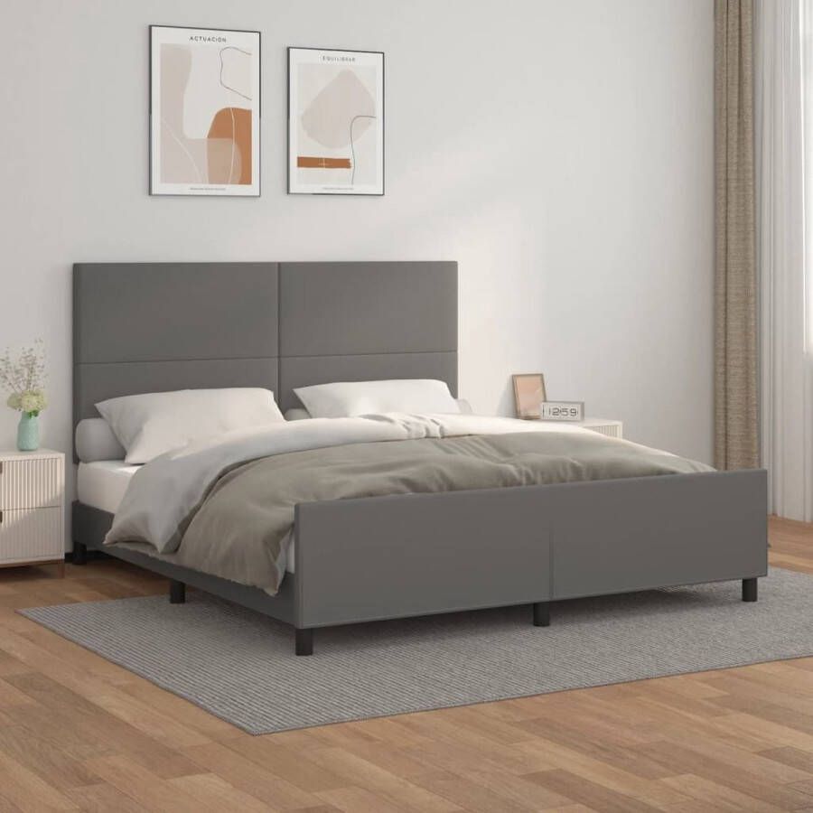 VidaXL -Bedframe-met-hoofdbord-kunstleer-grijs-160x200-cm - Foto 2