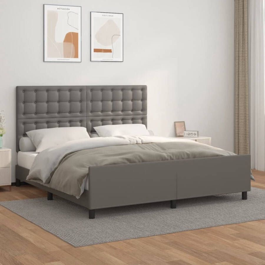 VidaXL -Bedframe-met-hoofdbord-kunstleer-grijs-160x200-cm - Foto 2