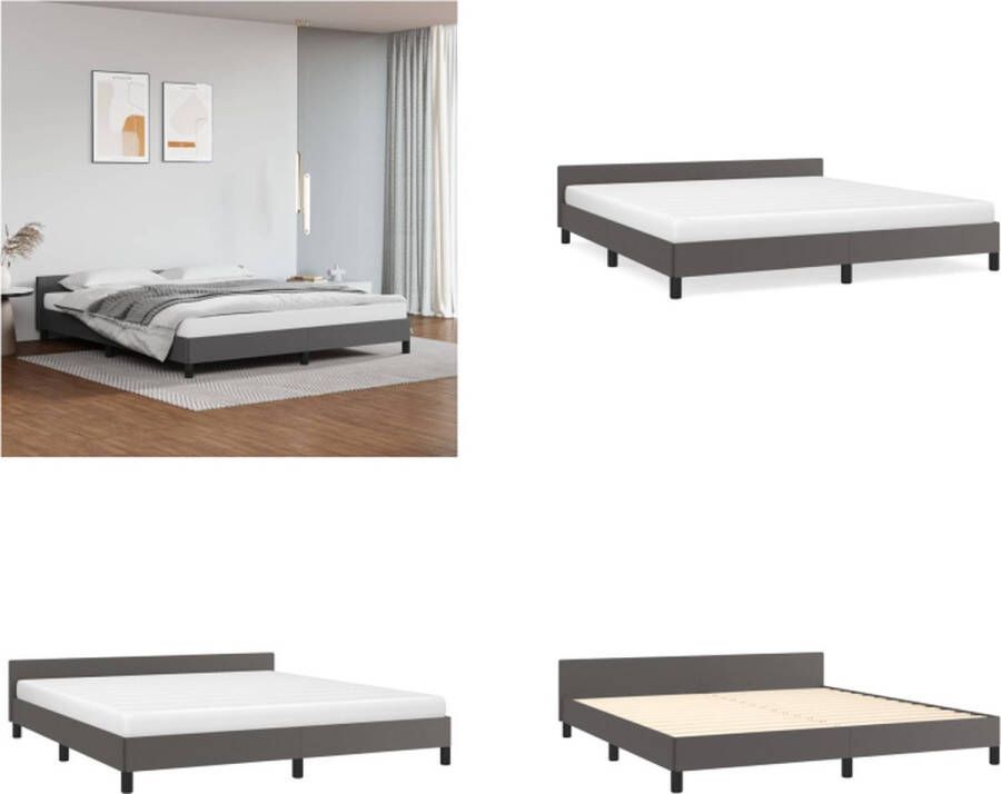 vidaXL Bedframe met hoofdbord kunstleer grijs 160x200 cm Bedframe Met Hoofdbord Bedframes Met Hoofdborden Bedframe Bed