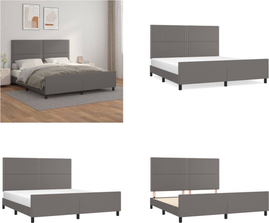 VidaXL Bedframe met hoofdbord kunstleer grijs 160x200 cm Bedframe Met Hoofdbord Bedframes Met Hoofdborden Bedframe Bed