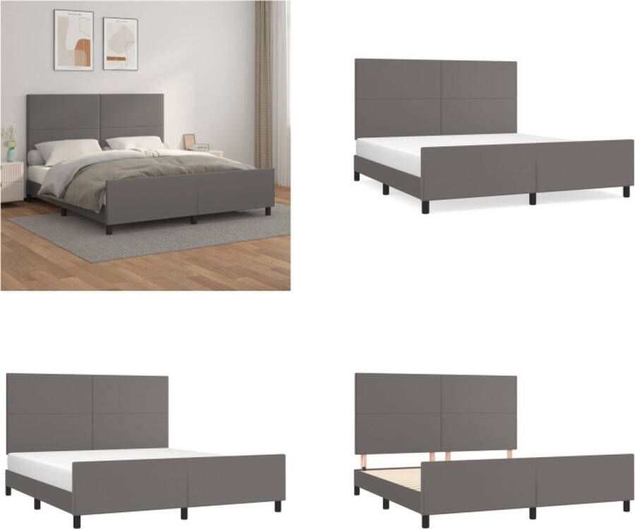 VidaXL Bedframe met hoofdbord kunstleer grijs 180x200 cm Bedframe Met Hoofdbord Bedframes Met Hoofdborden Bedframe Bed - Foto 2