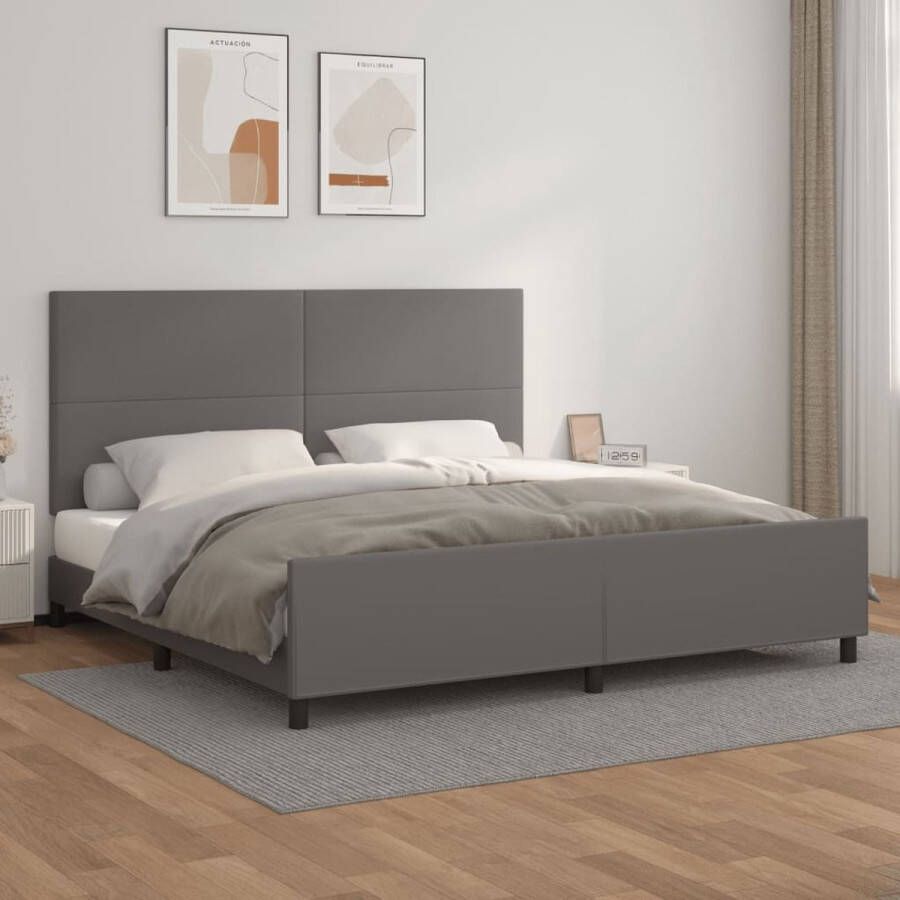 VidaXL -Bedframe-met-hoofdbord-kunstleer-grijs-200x200-cm