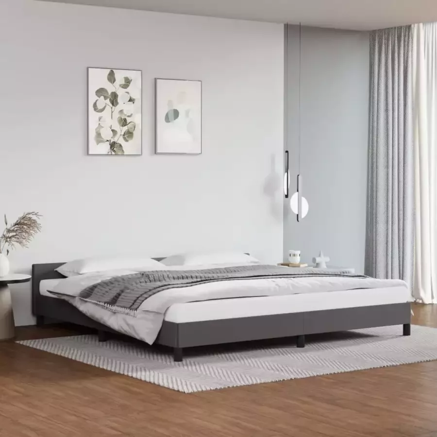 VidaXL Bedframe met hoofdeinde zonder matras 200x200 cm grijs - Foto 2