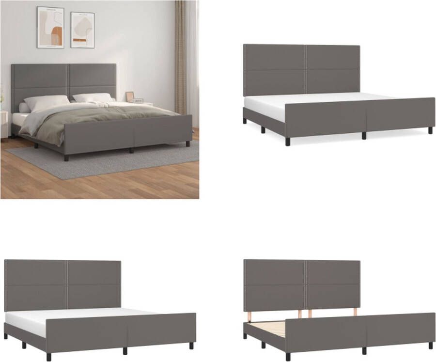 VidaXL Bedframe met hoofdbord kunstleer grijs 200x200 cm Bedframe Met Hoofdbord Bedframes Met Hoofdborden Bedframe Bed