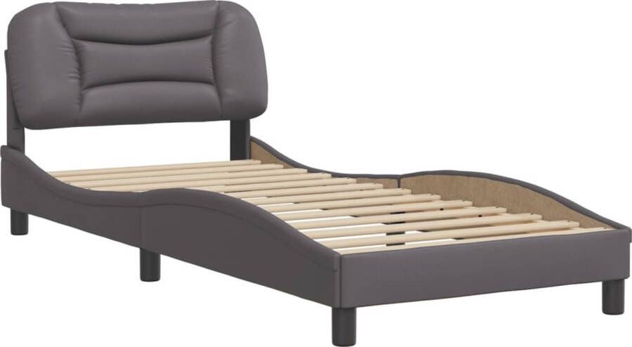 VidaXL -Bedframe-met-hoofdbord-kunstleer-grijs-80x200-cm - Foto 3