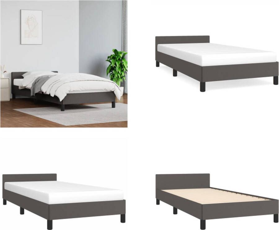 vidaXL Bedframe met hoofdbord kunstleer grijs 80x200 cm Bedframe Bedframes Bed Slaapmeubel