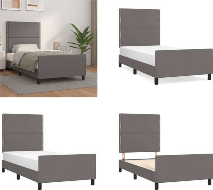 VidaXL Bedframe met hoofdbord kunstleer grijs 80x200 cm Bedframe Bedframes Bed Slaapmeubel