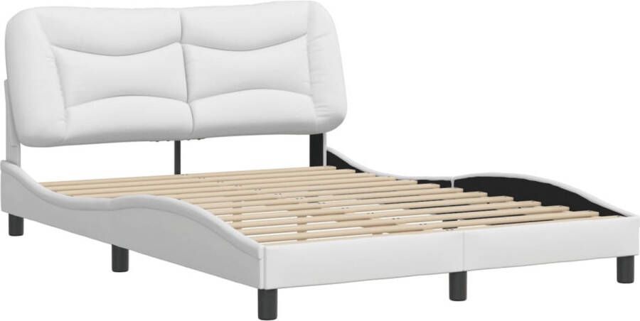 VidaXL Bedframe met hoofdbord kunstleer wit 140x190 cm - Foto 2