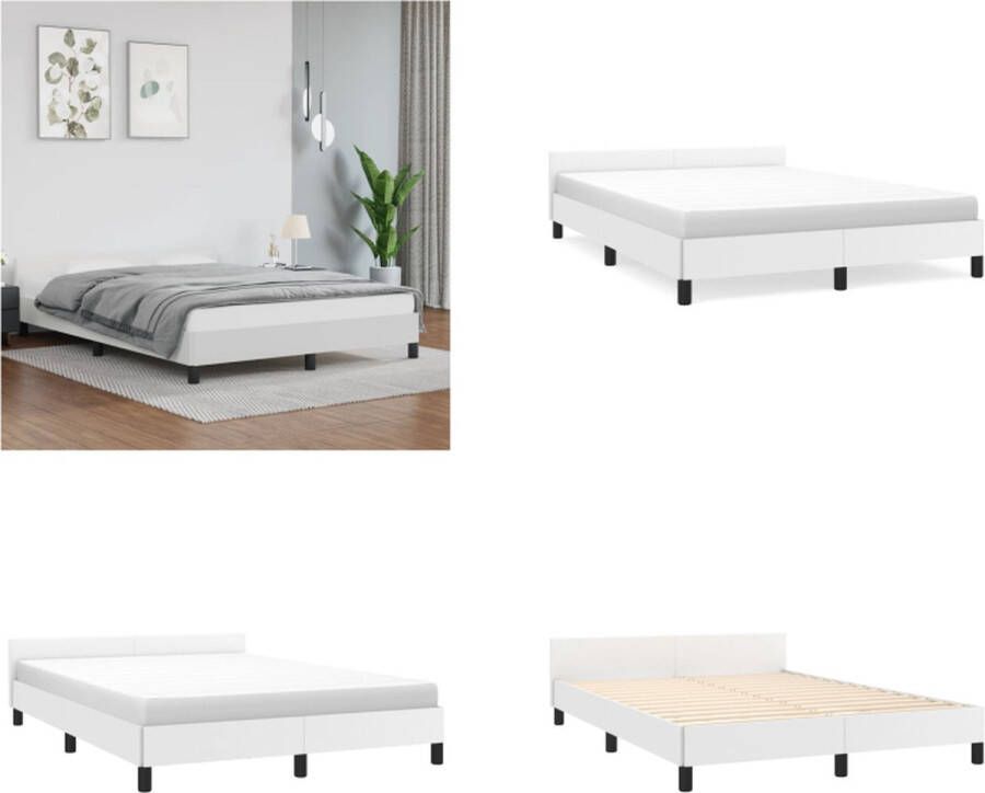 VidaXL Bedframe met hoofdbord kunstleer wit 140x190 cm Bedframe Met Hoofdbord Bedframes Met Hoofdborden Bedframe Bed - Foto 2
