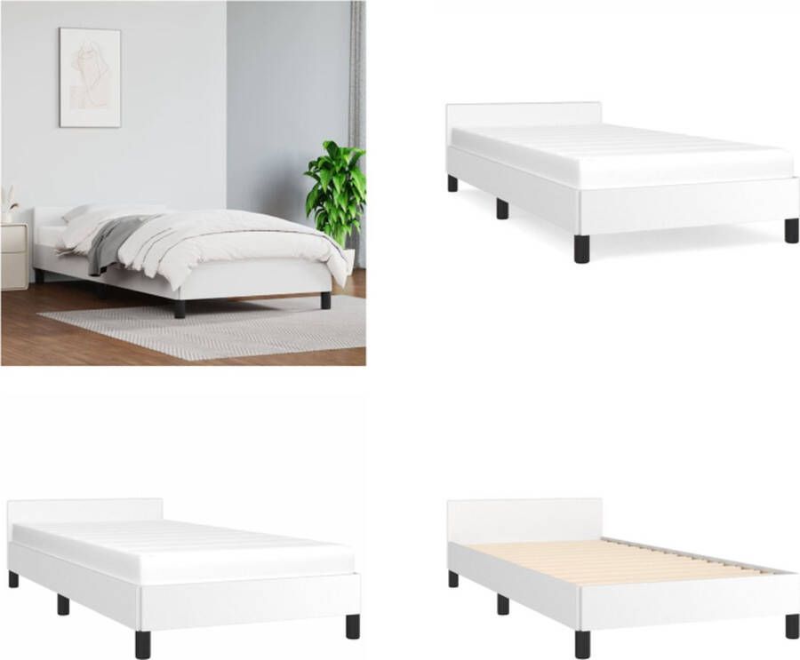 VidaXL Bedframe met hoofdbord kunstleer wit 80x200 cm Bedframe Bedframes Bed Slaapmeubel - Foto 3