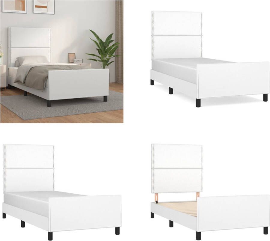 VidaXL Bedframe met hoofdbord kunstleer wit 80x200 cm Bedframe Bedframes Bed Slaapmeubel - Foto 2