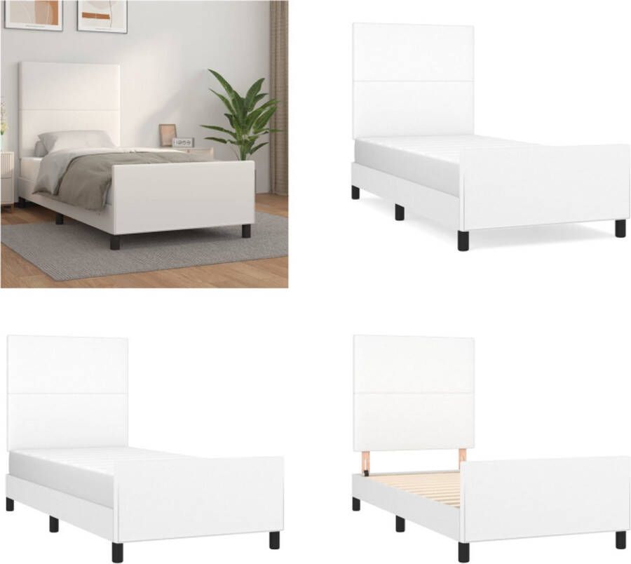VidaXL Bedframe met hoofdbord kunstleer wit 90x190 cm Bedframe Bedframes Bed Slaapmeubel