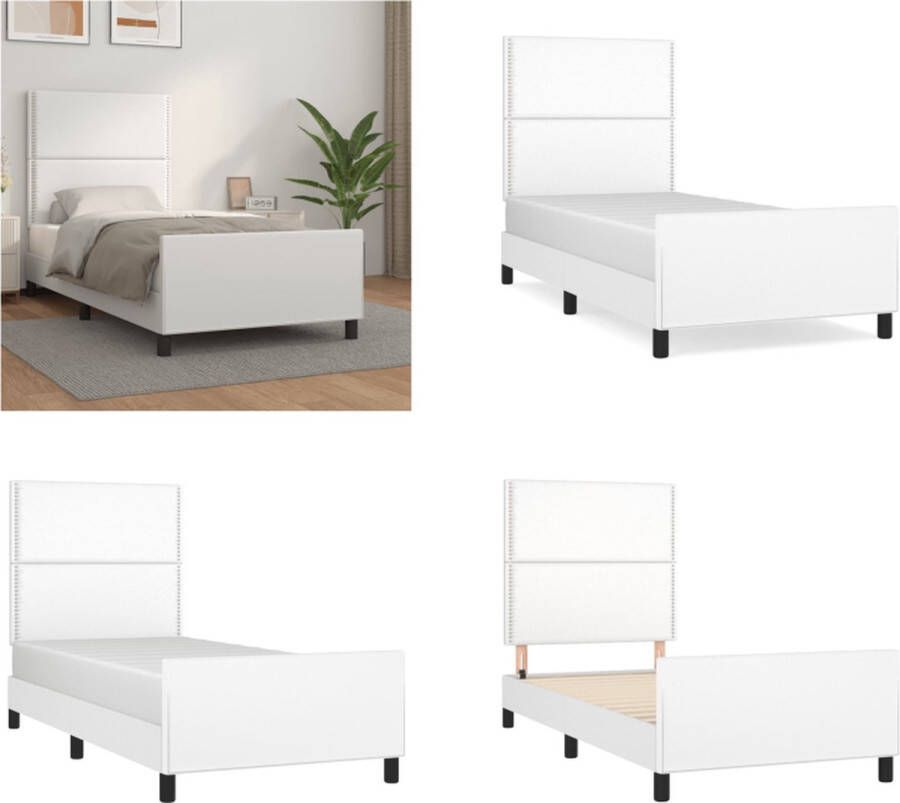 VidaXL Bedframe met hoofdbord kunstleer wit 90x190 cm Bedframe Bedframes Bed Slaapmeubel
