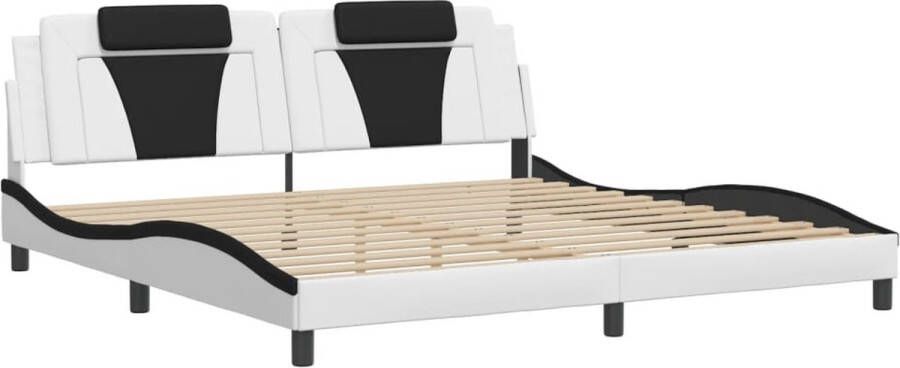 VidaXL -Bedframe-met-hoofdbord-kunstleer-wit-en-zwart-200x200-cm - Foto 3