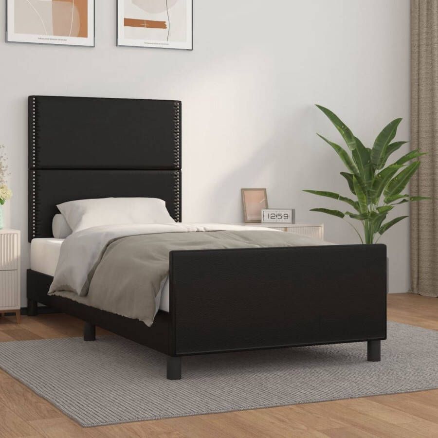 VidaXL -Bedframe-met-hoofdbord-kunstleer-zwart-100x200-cm - Foto 4