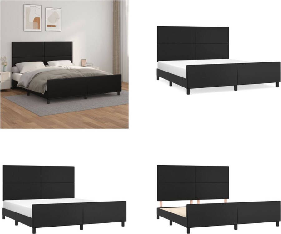 The Living Store Bedframe Kunstleer Verstelbaar hoofdeinde Stabiele poten Multiplex lattenbodem Comfortabele ondersteuning Zwart 203 x 166 x 118 128 cm Kunstleder Bed Slaapcomfort Boxspring Bed Tweepersoons Bed Stapelbed