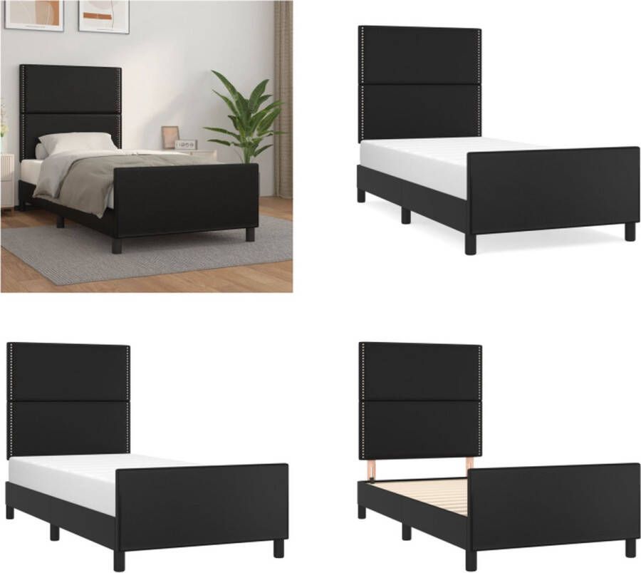 VidaXL Bedframe met hoofdbord kunstleer zwart 90x200 cm Bedframe Bedframes Bed Slaapmeubel - Foto 2