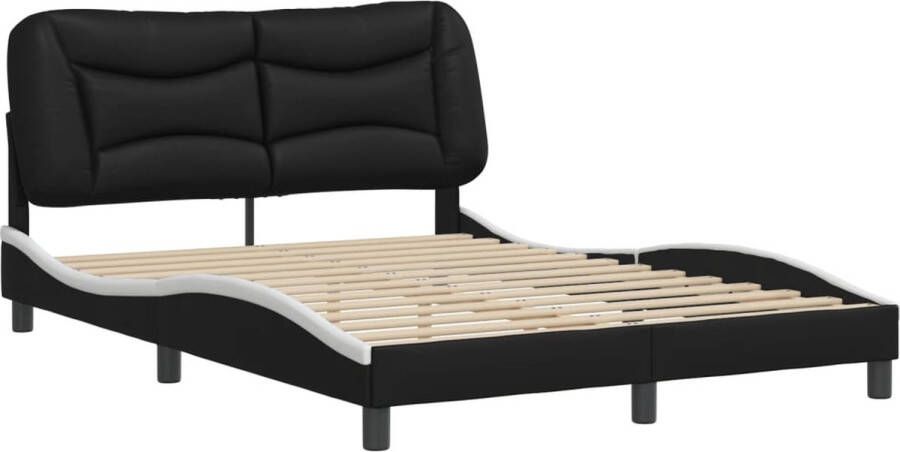VidaXL Bedframe zonder matras Hvar kunstleer zwart en wit 140x190 cm - Foto 4
