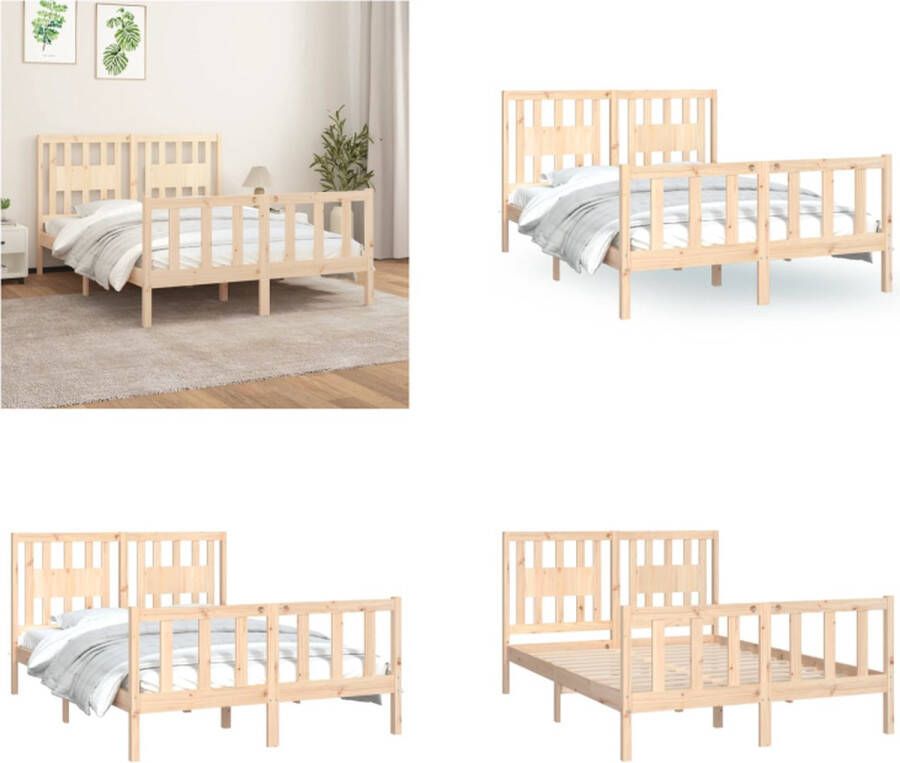 VidaXL Bedframe met hoofdbord massief grenenhout 140x200 cm Bedframe Bedframes Bed Bedombouw