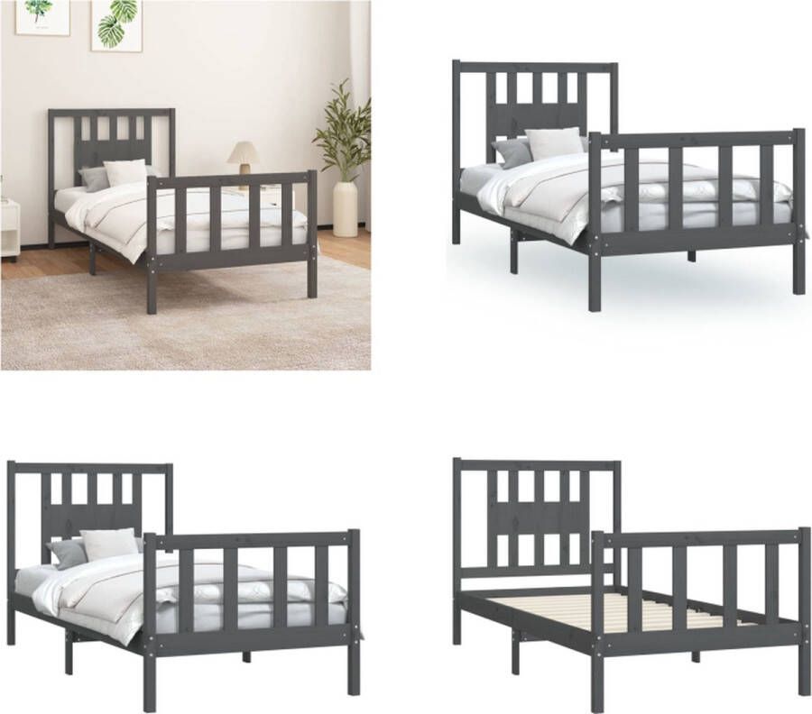 VidaXL Bedframe met hoofdbord massief grenenhout grijs 100x200 cm Bedframe Bedframes Bed Bedombouw