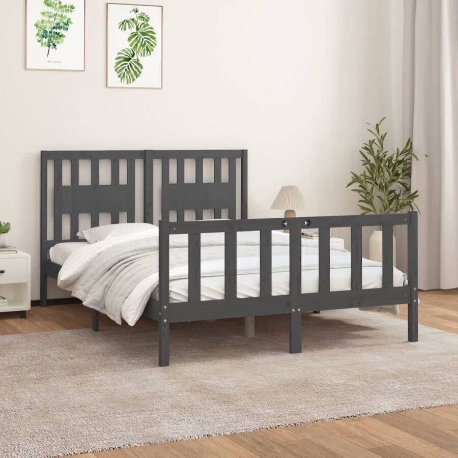 VidaXL -Bedframe-met-hoofdbord-massief-grenenhout-grijs-140x200-cm