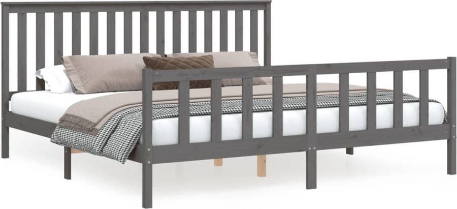 VidaXL -Bedframe-met-hoofdbord-massief-grenenhout-grijs-200x200-cm