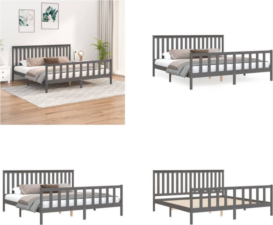 VidaXL Bedframe met hoofdbord massief grenenhout grijs 200x200 cm Bedframe Bedframes Tweepersoonsbed Bed