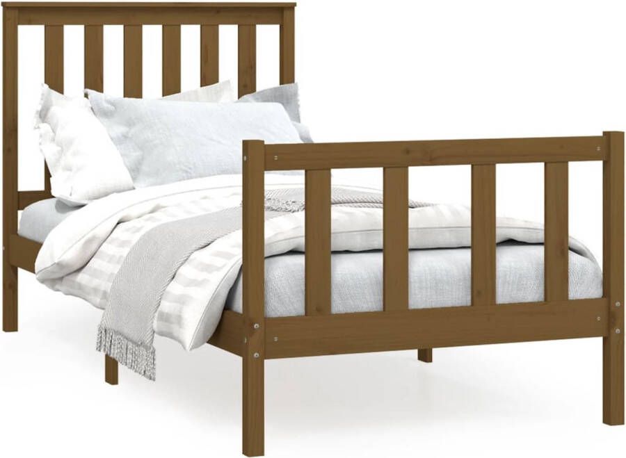 VidaXL -Bedframe-met-hoofdbord-massief-grenenhout-honingbruin-90x200-cm