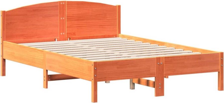 VidaXL -Bedframe-met-hoofdbord-massief-grenenhout-wasbruin-135x190-cm - Foto 4