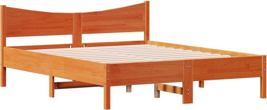 VidaXL -Bedframe-met-hoofdbord-massief-grenenhout-wasbruin-150x200-cm