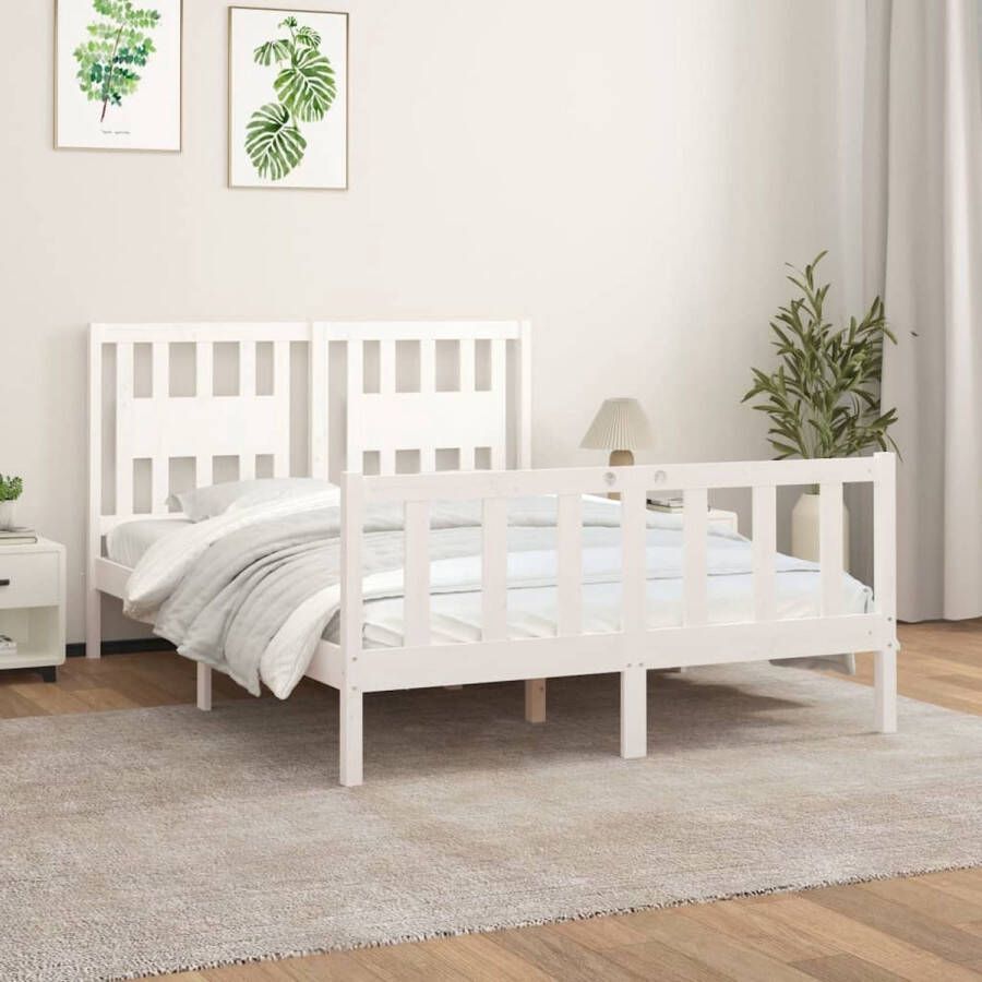 VidaXL -Bedframe-met-hoofdbord-massief-grenenhout-wit-120x200-cm - Foto 2