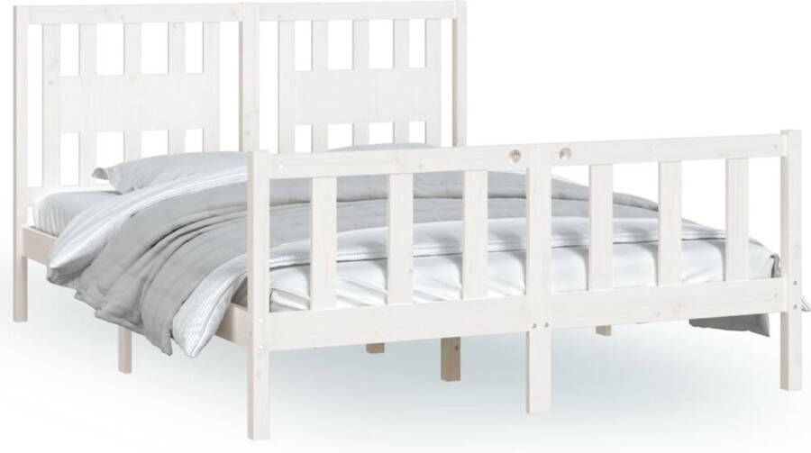 VidaXL -Bedframe-met-hoofdbord-massief-grenenhout-wit-140x200-cm