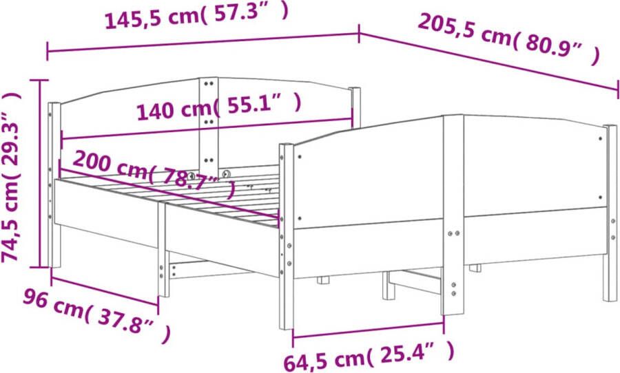 VidaXL -Bedframe-met-hoofdbord-massief-grenenhout-wit-140x200-cm - Foto 2