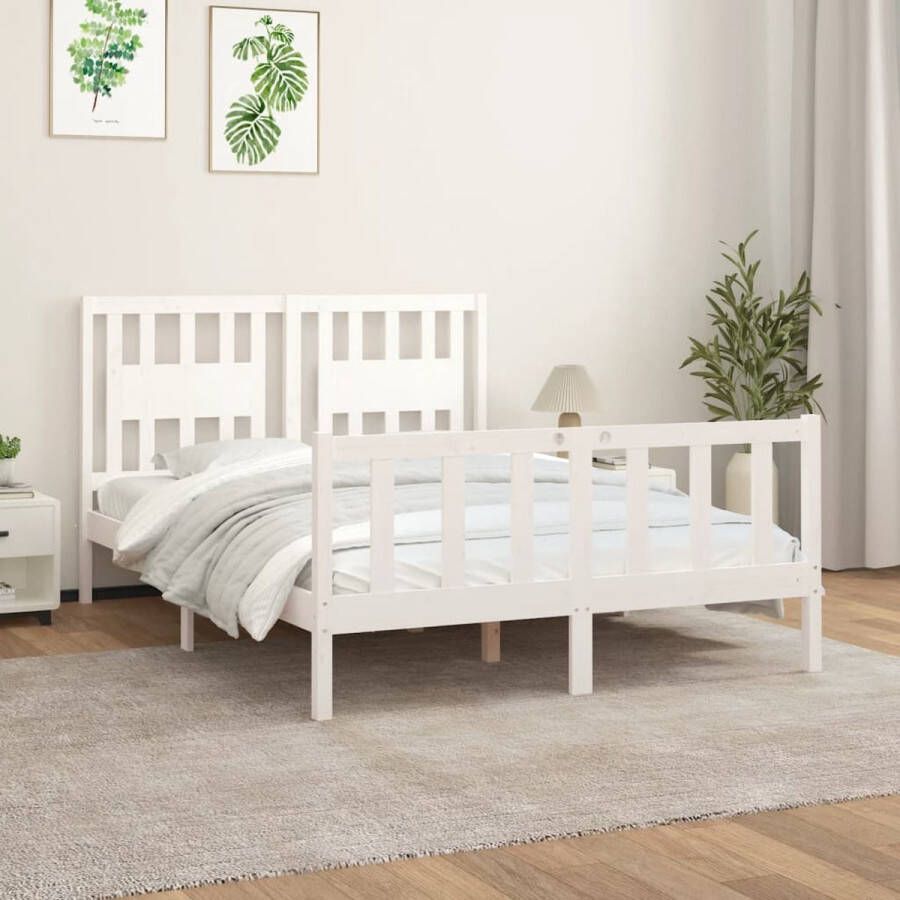 VidaXL -Bedframe-met-hoofdbord-massief-grenenhout-wit-140x200-cm - Foto 2