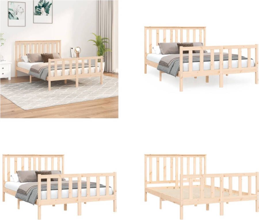 VidaXL Bedframe met hoofdbord massief grenenhout wit 140x200 cm Bedframe Bedframes Tweepersoonsbed Bed